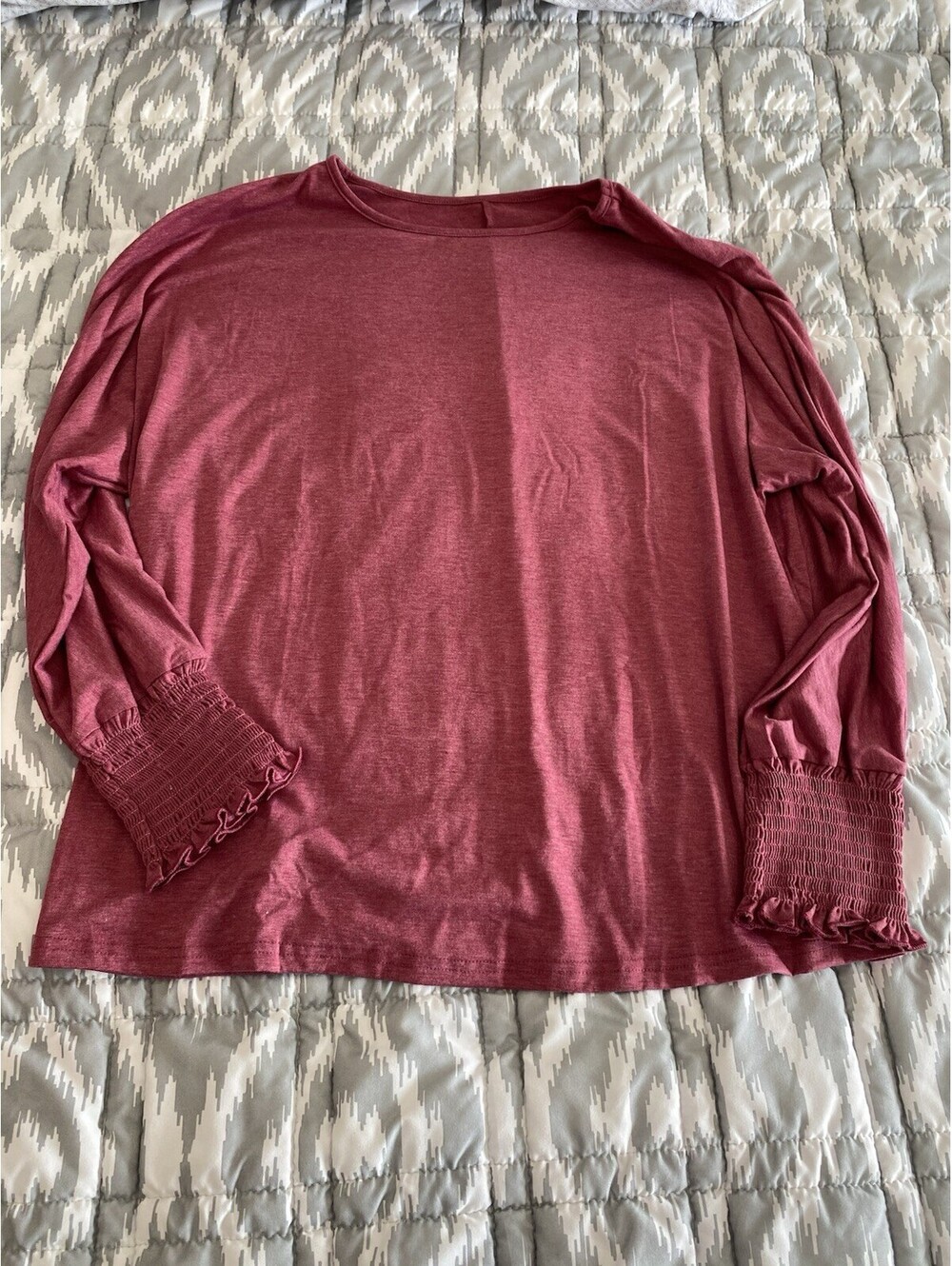 XL Burgundy Long Sleeve Top with Smocked Cuffs Women’s XL